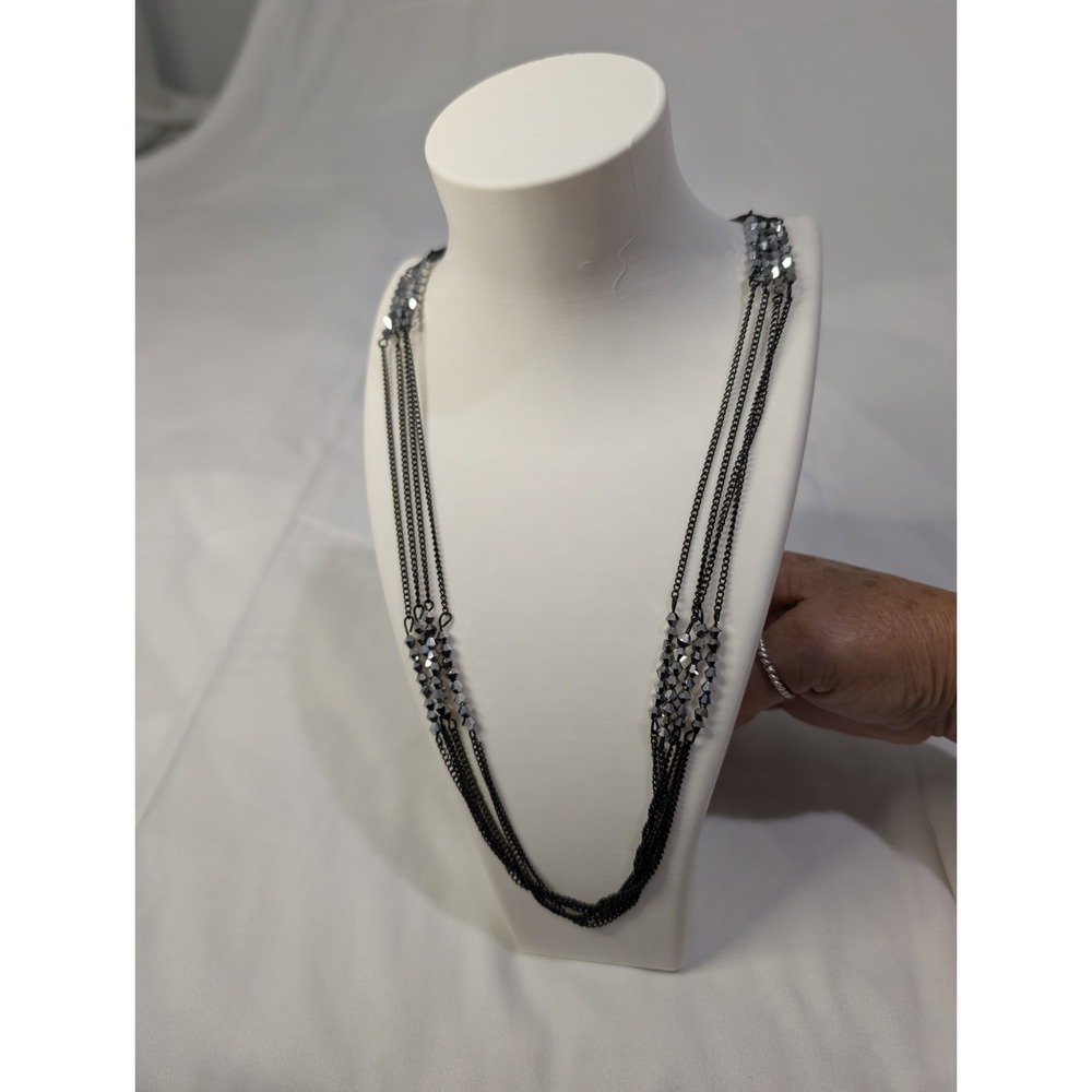 Black‎ Multi-Strand Layered Rhinestone Beaded Chain Necklace Lobster-Elegant 19"